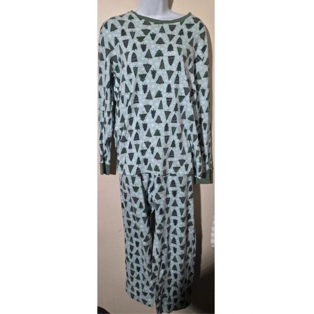 LC Lauren Conrad Christmas Tree Snowflake Pajama Set Blue Green Medium